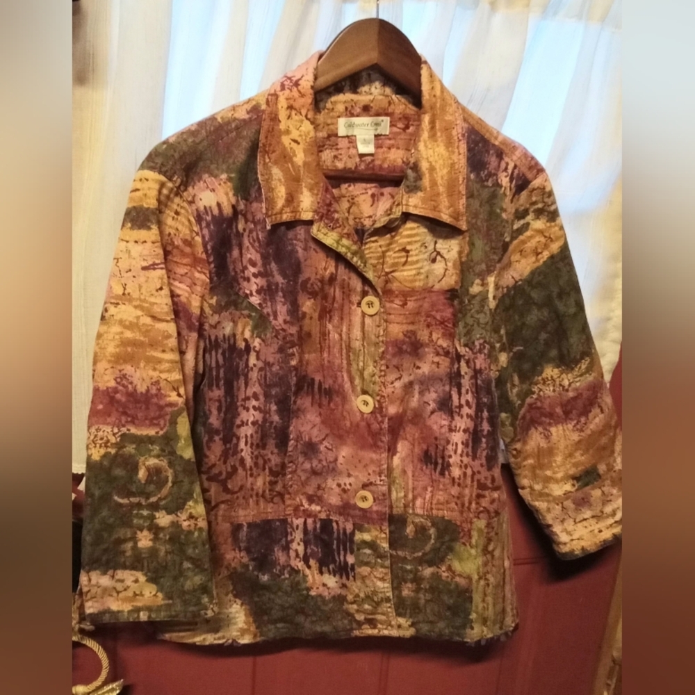 Coldwater Creek Multicolor Abstract Button-Front Jacket in Earth Tones